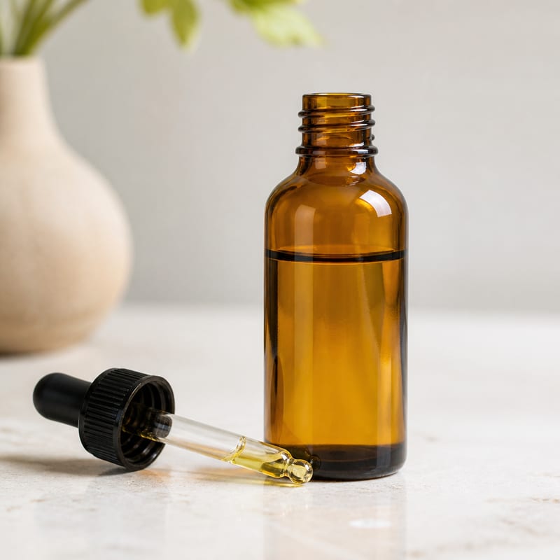 Unbranded dropper bottle of copper peptide serum