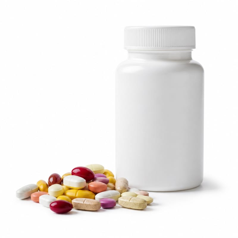 Unbranded bottle of daily multivitamin tablets