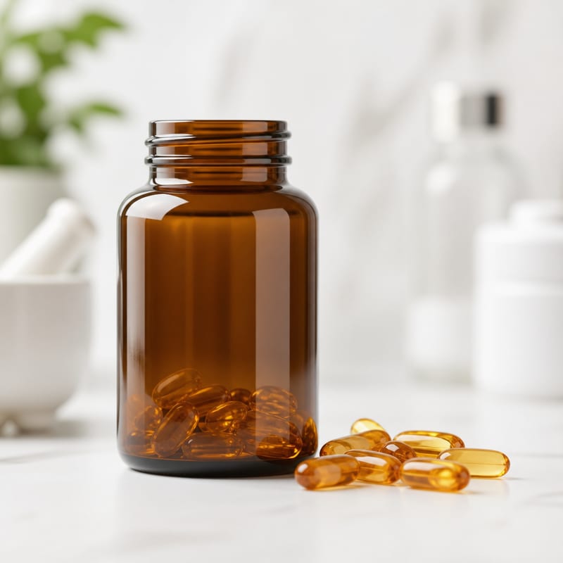 Unbranded bottle of macular carotenoid softgels